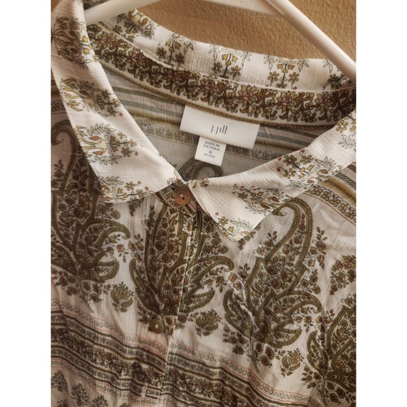 J. Jill Sand Dune Long Sleeve Sheer Button Down Tunic Top Dress Paisley Size MP - Picture 2 of 5